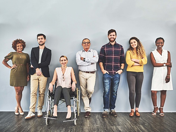 line-up of diverse smiling people